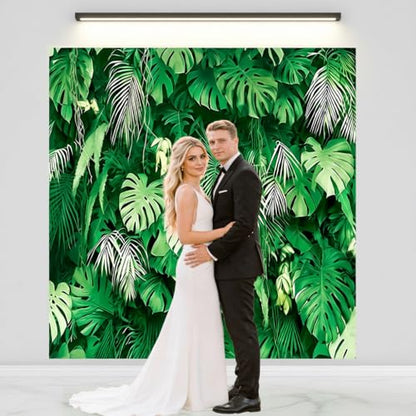 8x8FT Jungle Safari Plants Photo Background Hawaiian Luau Green Tropical Palm Leaves Photography Backdrop Birthday Party Baby Shower Polyester Decorations Supplies Banner - size: 8x8FT