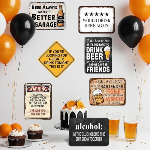 WERNNSAl Beer Party Decorations - 9 PCS Vintage Beer Birthday Decorations for Men Women Cheers and Beers Party Decorations Funny Alcohol Party Signs for Home Bar Man Cave Wall Decor - style: Alcohol