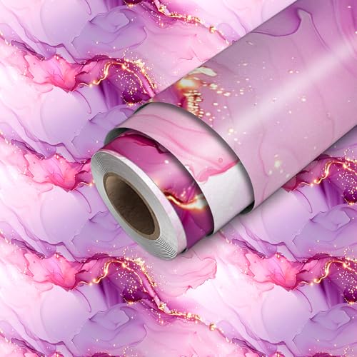 HOMETITUTE Pink Purple Marble Wallpaper Peel and Stick Ink Art Contact Paper Wall Paper Stick 118.1" x 17.7" Self Adhesive Removable Vinyl Wall Covering for Bedroom Vanity Accent Decor - color: Pink Purple Marble