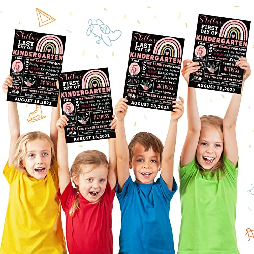 Whaline First and Last Day of School Chalkboard Cute Double-Sided Board Sign Back to School Boho Rainbow Flower Reusable Erasable Photo Prop for Students from Pre-K to College, 13.8 x 9.8 Inch
