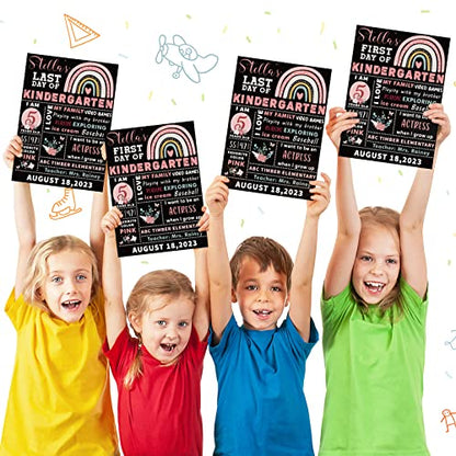Whaline First and Last Day of School Chalkboard Cute Double-Sided Board Sign Back to School Boho Rainbow Flower Reusable Erasable Photo Prop for Students from Pre-K to College, 13.8 x 9.8 Inch