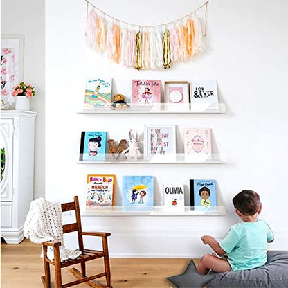 24 inches Wall Mounted Kids Bookshelf, Clear Acrylic Display Book Shelves for Kids Room Nursery Toddler Classroom 2 Packs - color: 24in-clear