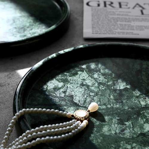 Natural Marble Round Tray - 8 Inch Decorative Tray for Bathroom, Vanity, Jewelry, Decor | Perfect for Organizing Perfume, Rings, Fragrance, and Home Decoration (Green) - color: Green