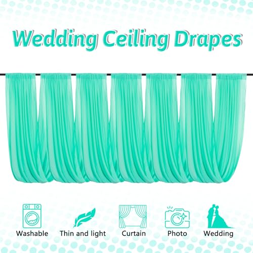 DUOBAO 5FTx20FT Mint Chiffon Ceiling Drapes | Elegant Wedding Backdrop | 6 Panels Sheer Curtains for Banquets, Graduations, and Proms - color: Mint, size: 60"W x 240"L (Pack of 6)