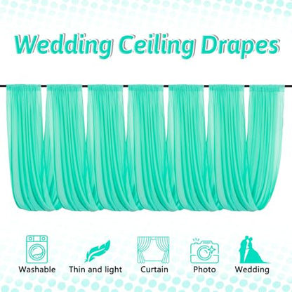 DUOBAO 5FTx20FT Mint Chiffon Ceiling Drapes | Elegant Wedding Backdrop | 6 Panels Sheer Curtains for Banquets, Graduations, and Proms - color: Mint, size: 60"W x 240"L (Pack of 6)