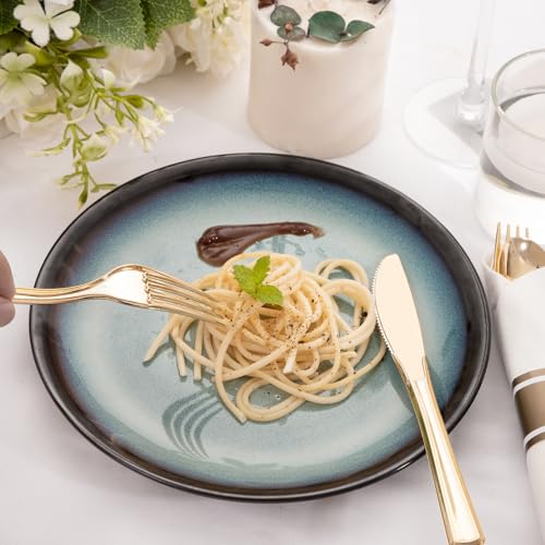 200Guests Pre Rolled Gold Plastic Silverware Sets - Heavy Duty Gold Cutlery - Include 200 Pack Wrapped Disposable Utensils with Napkins for Parties & Dinners & Weddings - color: 200Pack - Gold