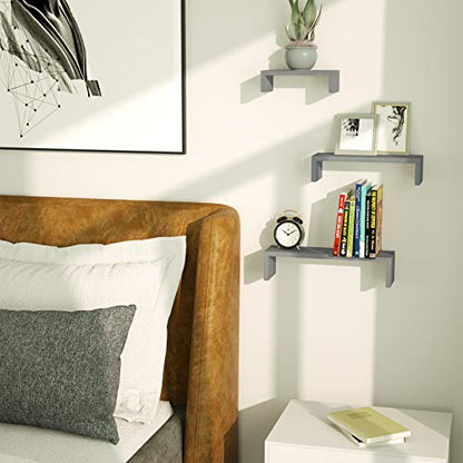 SRIWATANA Floating Shelves Wall Mounted, Solid Wood Wall Shelves, Weathered Gray… - color: Weathered Gray