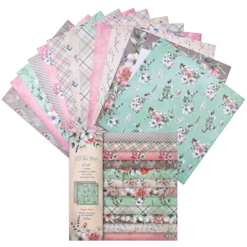 12 Sheets Scrapbook Paper Pads, 12 Designs 6"x6" Single Sides Patterned CardStock Papers, 160gsm Decorative Background Craft Paper, Scrapbooking Pad for Card Making DIY Projects(Floral & Grids) - color: Floral & Grids