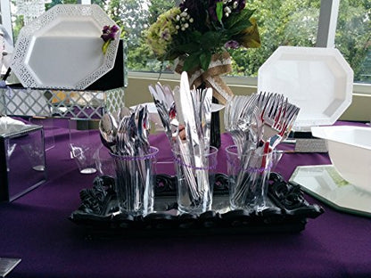 Plastic Cutlery Silverware Heavyweight Disposable Flatware, Plastic Cutlery Like Silver Combo Pack 144 pieces - 36 of each Fork, Knife, Teaspoon, Soup spoon