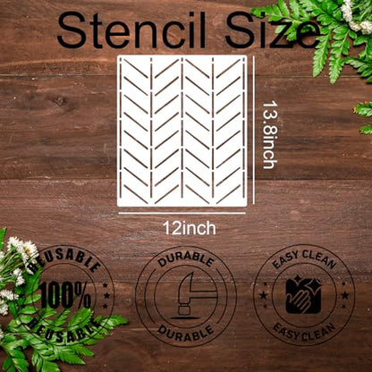 Geometric Wall Stencils for Painting 14” Herringbone Stencil Brick Hexagon Lines Wall Stencils for Painting Large Pattern - style: Geometric