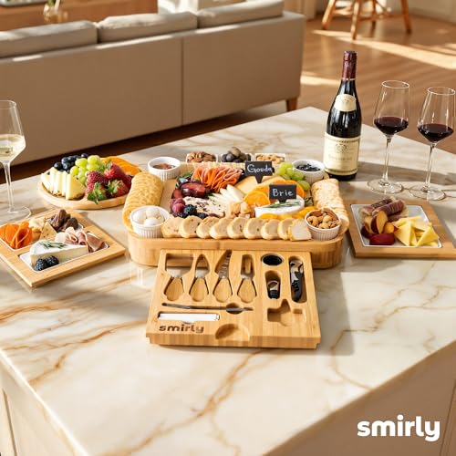 SMIRLY Charcuterie Boards Set - Large Bamboo Cheese Board Set - House Warming Gifts New Home, Wedding Gift for Ce, Bridal Shower Gift, Birthday Gifts for Women - style: 4-Drawer