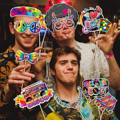 80s Photo Booth Props, Tumwisk 30PCS 80s Party Decorations, Back to 1980s Birthday Photo Booth Props，Funny Selfie Props for Hippie Rock and Hip Hop Retro Theme Party Supplies Favors - color: 80s