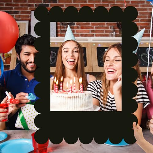 Beeveer 32 x 24 Inch Extra Large Scalloped Blank Photo Booth Props Frame for Selfie Birthday Event, Cutout Picture DIY Frame for Valentines Wedding Bridal Shower Bachelorette Supplies Decor(Black) - color: Black, style: Scalloped