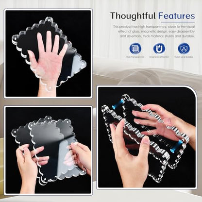 Magnetic Photo Frame 6×8Inch - 2Pack Acrylic Scalloped Glass Frames, 12+12mm Thick Double-Sided Design.Clear Picture Frame with Thick Block | Trendy Home Gift Set (2 Pack, 6×8) - color: 2 Pack, size: 6×8