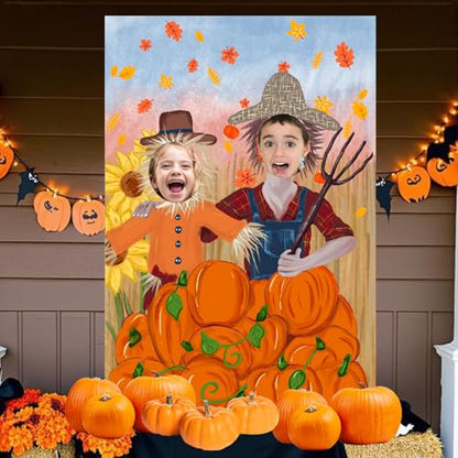 Thanksgiving Photography Backdrop Pumpkin Photo Background Fall Harvest Decor Autumn Events Photo Props Scarecrow Fall Party Festival Supplies Trunk or Treat Car Decorations with Rope, 60 x 40 Inch