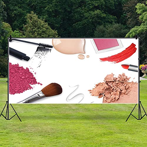 AOFOTO 15x8ft Fashion Makeup Set Backdrop Trendy Girl Beauty Photography Background Cosmetics Blogger Live Video Banner Powder Brush Lipstick Eyeshadow Skincare Tools Photo Studio Props Wallpaper - size: 15x8ft
