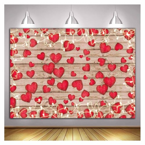 Vintage Rustic Wood Glitter Glow Red Love Heart Valentine's Day Theme Photography Backdrop Wedding Anniversary Bridal Shower Mother's Day Photo Background Couple Studio Shoot Props Supplies 10x8ft - size: 10x8 FT