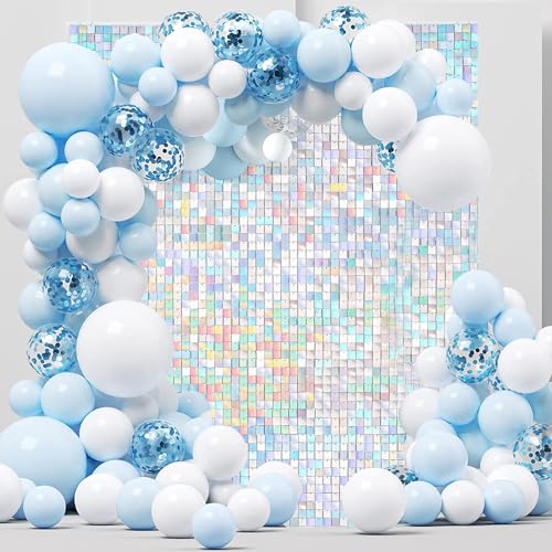 24 Panels Iridescent Shimmer Wall Backdrops, Square Sequins Backdrops with 6D Effect, Large Photo backdrops for Birthday, Graduation, Wedding, Anniversary Party Decoration and Home Decoration - color: Iridescent
