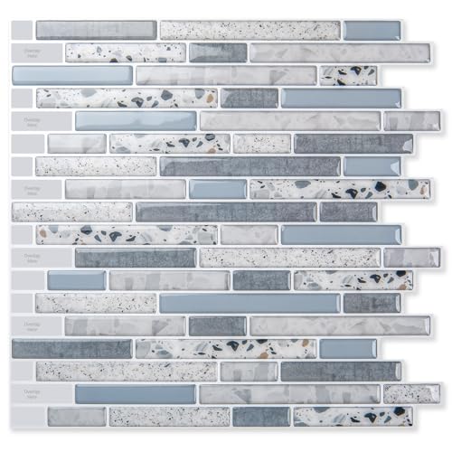 Art3d Peel and Stick Kitchen Backsplash Self-Adhesive Wall Tile Stone, 10 Sheets - color: Light Blue