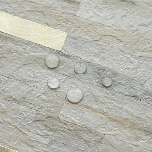 AULIGET Faux Stone Peel and Stick Backsplash, PVC Wall Tile Stick on Backsplash for Kitchen and Bathroom (2, Beige Marble Look) - color: Beige Marble + Metal Gold, size: 2 Sheets, 6"x12"x0.12"