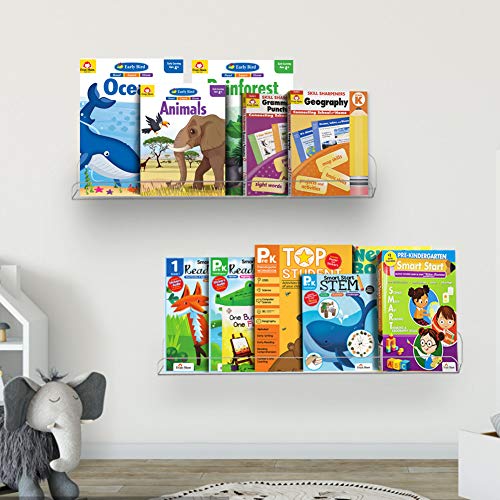 Weiai Clear Acrylic Shelf 15" Invisible Floating Wall Ledge Bookshelf, Kids Book Display Shelves Wall Mounted (15 Inch 2Pack) - size: 15 Inch 2Pack