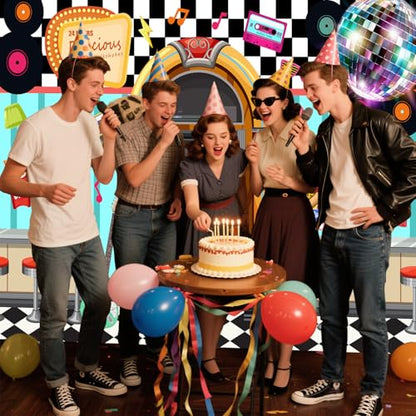 50s Retro Diner Backdrop Rock and Roll Party Decorations Backdrops Sock Hop Decorations for Birthday 7x5ft