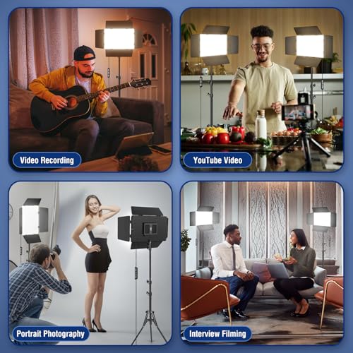 2 Pack LED Video Light Kit with Barn Door, Kewaiaa 30W Photography Light Panel with Stand, 3000Lux 2500K-8500K Dimmable Studio Lights for Video Recording/Filming/Photoshoot Shooting/Live Streaming - size: 2 Pack