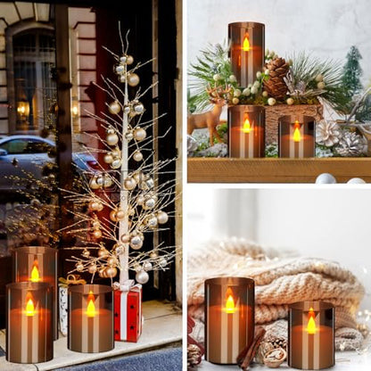 Flameless Candles 4" 5" 6" Acrylic Glass Pillars 3" Diameter Battery Operated Flickering Candles Include Remote with 24Hour Timer Function 400+ Hours by 2 AA Batteries (Gray, Warm Light 9 Pack) - color: Gray, size: Warm Light 9 Pack
