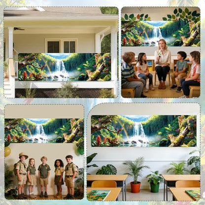 VBS 2026 Rainforest Falls Banner Backdrop Rainforest Falls VBS Party Decoration 6.6 x 2ft Tropical Jungle Safari Photo Backdrop Safari Wild Animals Hanging Banner for Sunday School Class Party Props