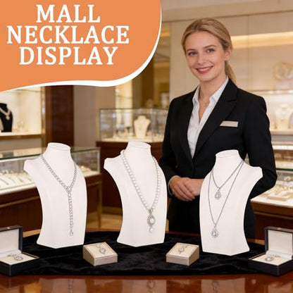 3 Pcs Jewelry Display Busts Velvet Necklace Display Stand Mannequin Holder for Necklace and Pendants Chain Organizer Jewelry Showcase for Selling, Trade Shows and Home Display (Beige)