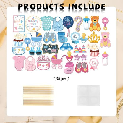 INNORU Boy or Girl Photo Booth Props, Baby Shower Photoshoot Gender Reveal Party Photography Props Favor He or She Centerpiece Sticks Decorations 35 PCS