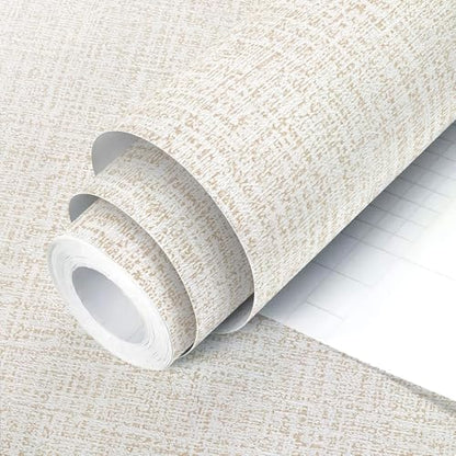 Beige Grasscloth Peel and Stick Wallpaper Beige Contact Paper for Cabinets 17.7inx393.7in Textured Wall Paper Vinyl Textured Grass Cloth Wallpaper Peel and Stick Faux Linen Self Adhesive Vinyl - color: Beige, size: 17.7" x 393.7"