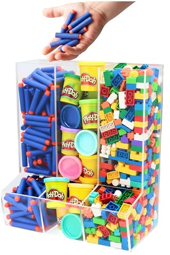 SimplyImagine Triple Acrylic Toy Dispenser for Kids - Self-Serve Snack & Toy Foam Blasters, Car Storage for Wall or Countertop - Clear 3-Compartment Hanging Organizer for Playroom & Nursery - 12.5" H - size: Triple Divided