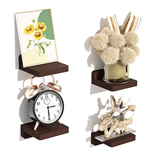 SRIWATANA Small Floating Shelves Wall Mounted, Wood Shelf for Decoration and Storage Set of 4, Mini Display Shelf for Bedroom, Bathroom, Kitchen, Office (Walnut, 4 inch) - color: Walnut, size: 4 inch