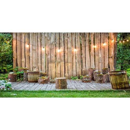 Wooden Wall Backdrop for Wedding Ceremony 20x10ft Rustic Planks Log Green Grassland Engagement Photography Background Holiday Party Activity Event Festival Decorations Photo Booth Studio - size: 20x10ft