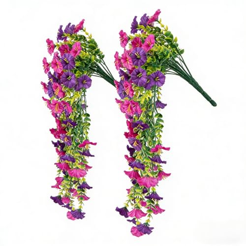 1PC Artificial Flower Vine Garland - 85CM/33.5Inch Fake Rattan Plant Wall Hanging, Home Wedding Party Decor, Decorative Wreath for Indoor Outdoor (Double Purple) - color: Double Purple