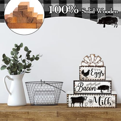 Jetec 4 Pcs Farmhouse Kitchen Decor Wooden Tiered Tray Decor Cow Rooster Pig Rustic Bathroom Signs Decorative Faux Stacked Table Centerpiece Block Sign for Home Living Kitchen Dining Room Shelf - style: Cow Rooster Pig