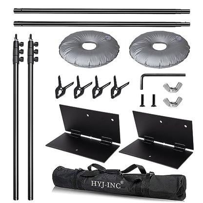 HYJ-INC Pipe and Drape Photography Backdrop Stand Kit Adjustable Photo Background Stand 10ft x 8.5ft with Metal Base for Parties Weddings Birthday Party Events Photo booth With 4 Clamps,Carrying Bag.