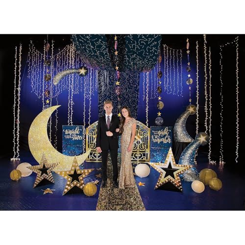 Fun Express Large Crescent Moon Standup Decoration - 7ft Starry Night Backdrop for Prom, Homecoming & Under The Stars Party | Photo Booth Prop with Glittering Design | Professional Cardboard Cutout