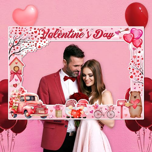 Valentine's Day Photo Prop Frame Valentine's Day Theme Selfie Photo Booth Props Door Cover Funny Heart Tree Car Dwarf Props for Photoshoot Posing Signs for Wedding Photography Decor