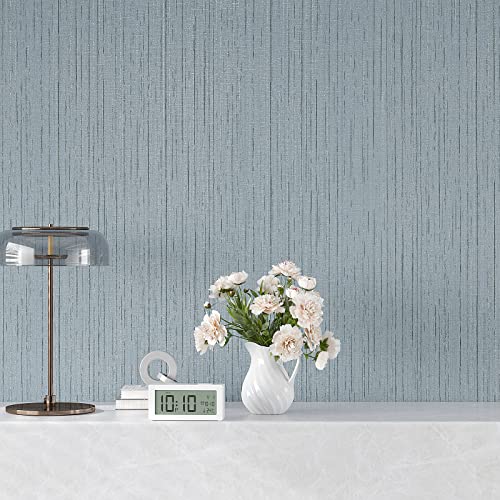 VEELIKE 15.7''x118'' Soft Blue Grasscloth Peel and Stick Wallpaper Textured Faux Grasscloth Wallpaper Removable Self Adhesive Linen Vinyl Blue Contact Paper for Cabinets Shelves Bedroom Bathroom Wall - color: Soft Blue, size: 15.7" x 118"
