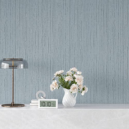 VEELIKE 15.7''x118'' Soft Blue Grasscloth Peel and Stick Wallpaper Textured Faux Grasscloth Wallpaper Removable Self Adhesive Linen Vinyl Blue Contact Paper for Cabinets Shelves Bedroom Bathroom Wall - color: Soft Blue, size: 15.7" x 118"