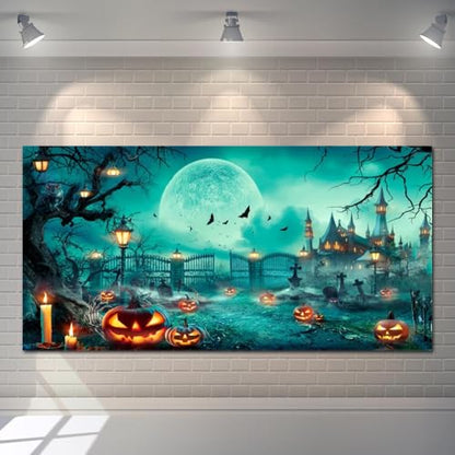Halloween Backdrop 20x10ft Happy Halloween Party Photo Background for Kids Adults Scary Cemetery Graveyard Skeleton Spooky Ghost Halloween Banner Decorations Halloween Backdrops for Photography - size: 20x10ft