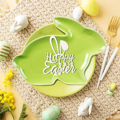 Jinei 4 Pcs Easter Bunny Shaped Plates Ceramic Serving Candy Dishes Rabbit Dinner Tray Salad Dessert Appetizer Plates Dinnerware for Easter Party Spring Garden Tea Party Supplies(Green) - color: Green