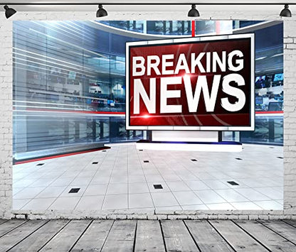 BELECO 8x6ft Fabric News Broadcast Hall Backdrop Studio TV Breaking News Backdrop News Room Broadcasting Background Program Record News Report Church Activities Backdrop Portrait Video Photo Props - size: 8x6FT