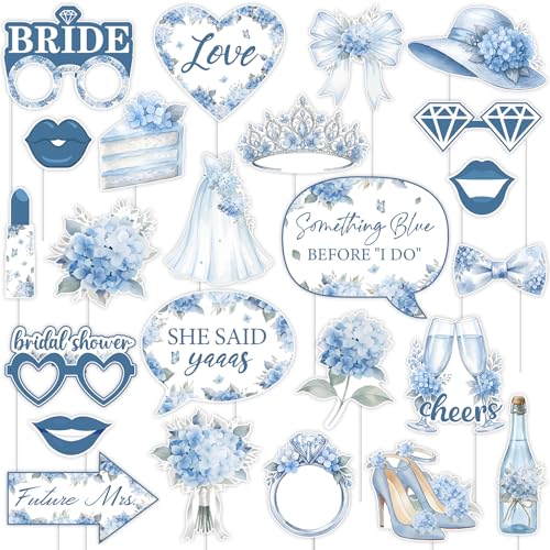 Cheereveal Something Blue Before I Do Bridal Shower Decorations, Blue Hydrangea Photo Booth Props Set, Vintage Floral Party Supplies for Bridal Shower Bachelorette Engagement Wedding Photo Backdrop