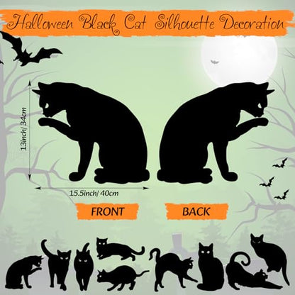 Blulu 9 Pcs Halloween Decorations Outdoor Black Cat Yard Signs with Stakes Scary Silhouette with Glow in The Dark Eyes Corrugated Plastic Waterproof Black Cat Decor for Garden Lawn Patio (Cats) - style: Cats