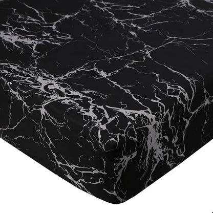 MAG 3pcs Black Marble Full Bed Sheet, Super Soft Microfiber, Marble Bedding Included 1 Fitted Sheet with 2 Pillowcases, 14 Inches Deep (Full, Black) - color: Black-marble, size: Full