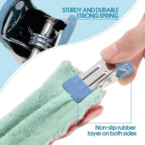 Clothes Pins Heavy Duty 30 Pack - 2.17 Inch Metal Chip Clips, Clothespins for Photo Drying Clothesline Laundry Sock, Bag Clips for Food Kitchen Stainless Steel with Rubber, Blue - color: Light Blue