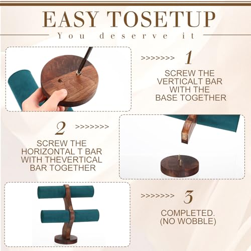 RattanView 2 Tier Walnut Bracelet Holder Display Wooden Watch Stand Organizer T Bar Rack Storage Tower for Selling Retail - color: Dark Green